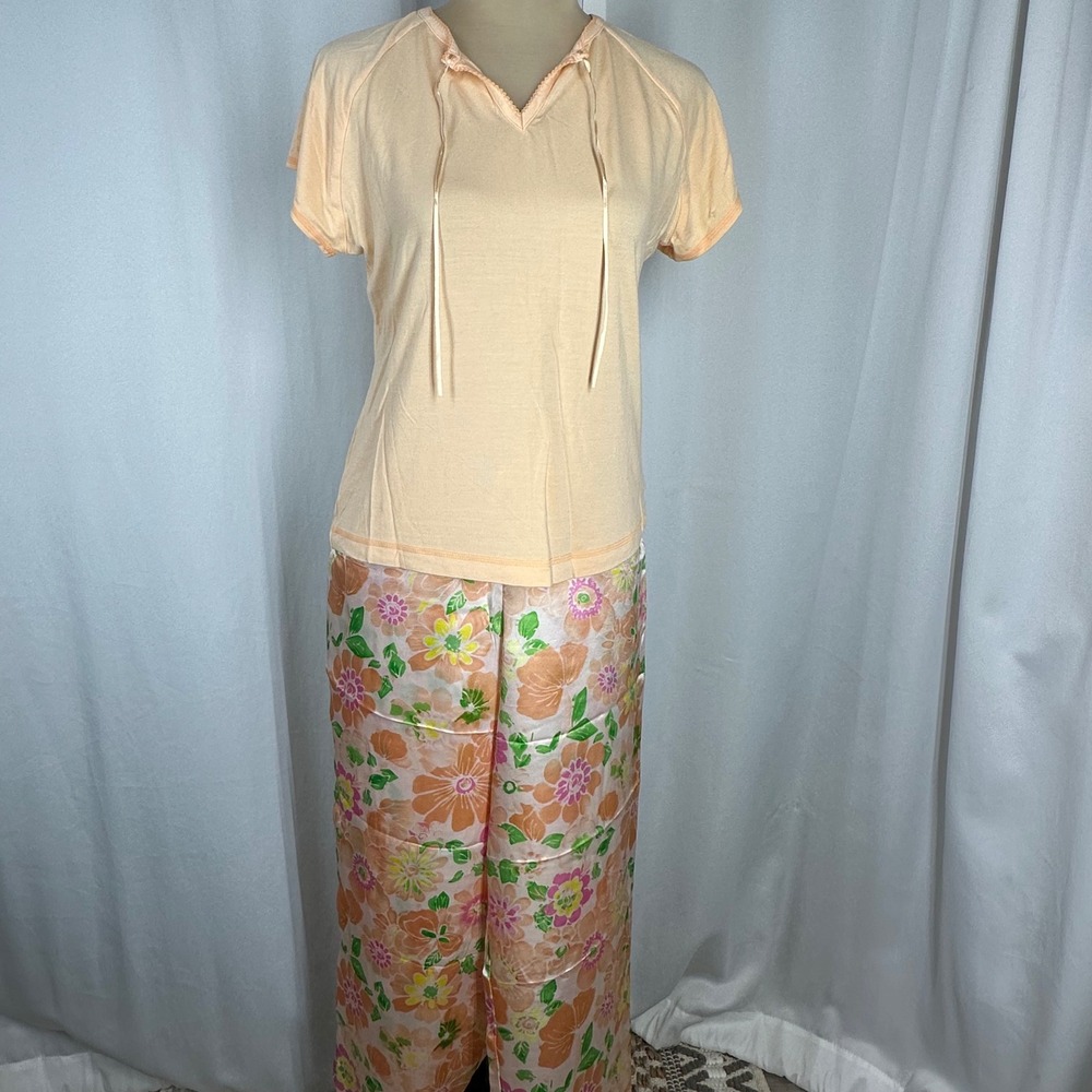 Vintage Y2K Ivy & Annabelle Pajama Set Top L Pants S Floral Satin Lounge READ